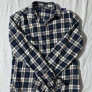 Classic Navy and White Plaid Button-Down Shirt
